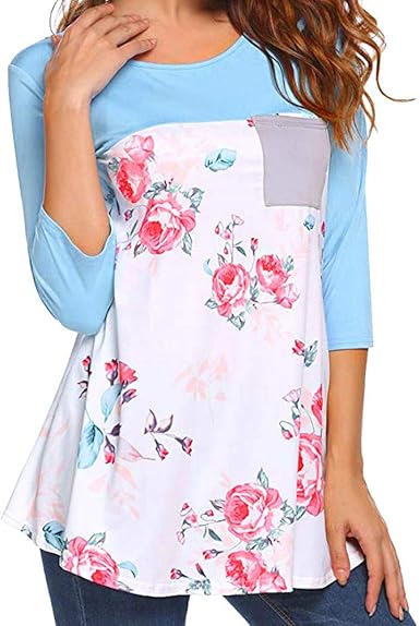 Gaddrt Femmes Occasionnels Floral Impression Patchwork Tunique Chemise A Manches Longues Chemisier Haut Amazon Fr Vetements Et Accessoires