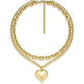 ENSKEFEN Heart Pendant Necklaces for Women Statement Chunky Chain Necklace Love Heart Charm Choker Necklace