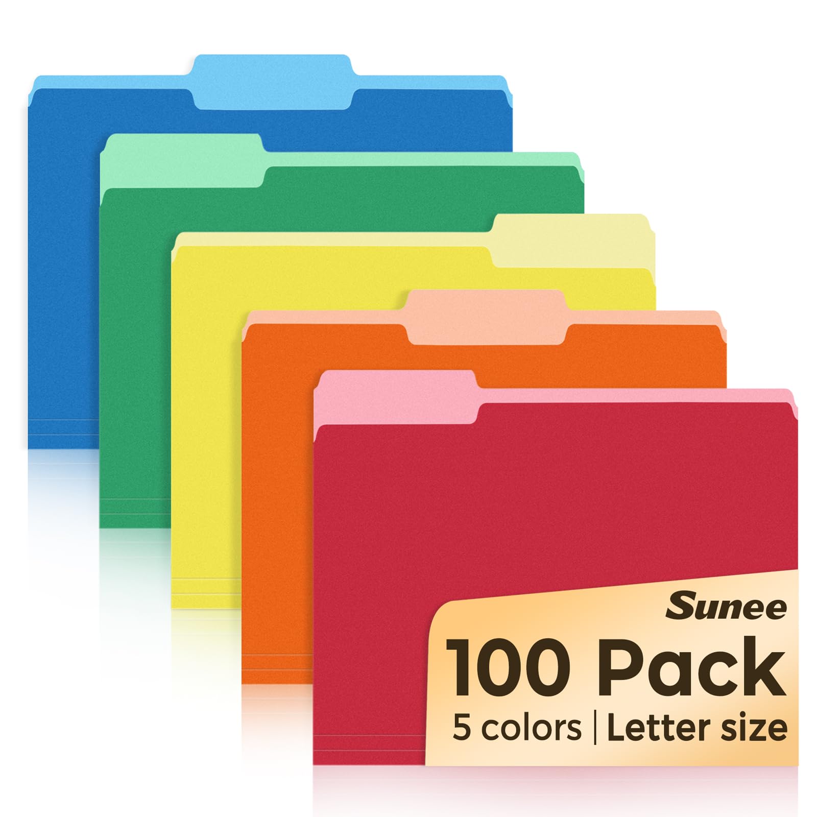 SUNEE File Folders Letter Size Assorted Colors, 100 Pack Manilla Folders 8.5 x 11 1/3-Cut Tabs, Colored File Folders Office Home School for Documents Files Paper