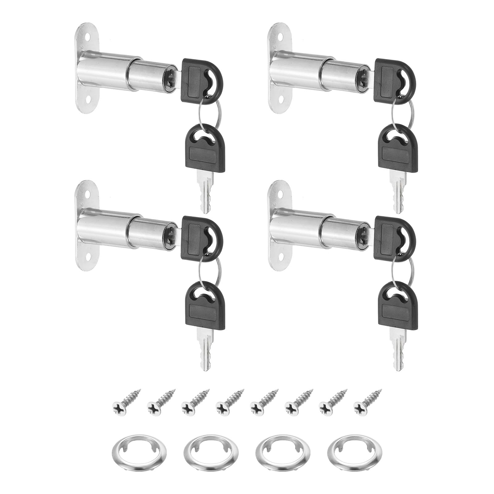 PATIKIL Push Plunger Lock, 4 Pack 32mm(1-1/4inch) Cylinder Length 3/4" Cylinder Diameter Zinc Alloy Chrome Finish Desk Drawer Lock Keyed Different for File Cabinet Wardrobe Sliding Door