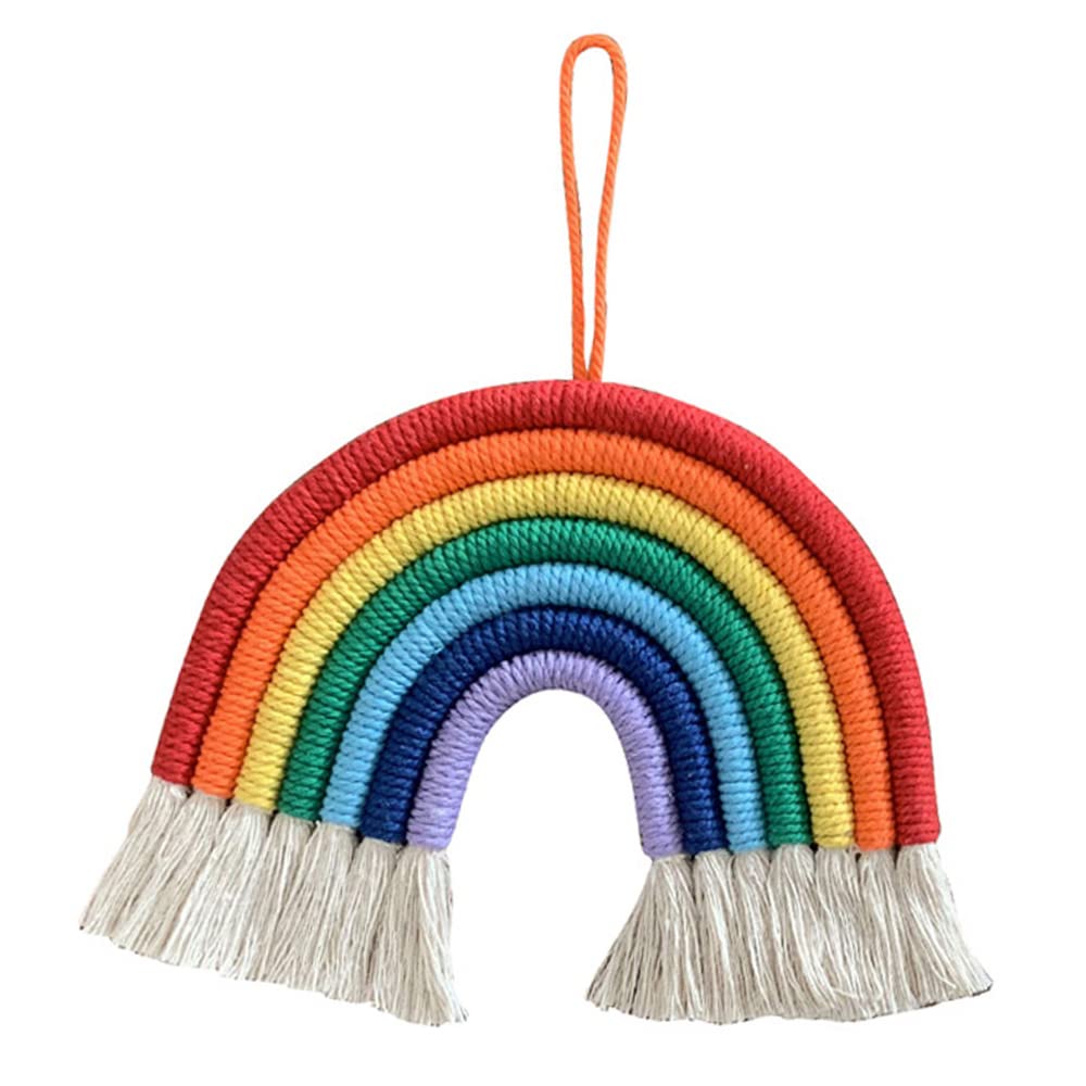 Gibsob Hand-Woven Rainbow Nursery Decoration, Woven rainbow wall hanging, Rainbow Wall Hanging Decoration, Macrame Rainbow Wall Decoration for Bedroom Nursery Baby Kids Rooms Girls Gift