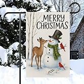 ActFirst Christmas Garden Flag 12x18 Inch, Merry Christmas Snowman with Deer and Cardinal flag, Winter Holiday Small Yard Porch Flag for Outdoor Indoor Party Home Decoration