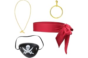 Beelittle Captain Pirate Costume Accessories Set Red Headband Pirate Skull Eye Patch Gold Earrring Necklace