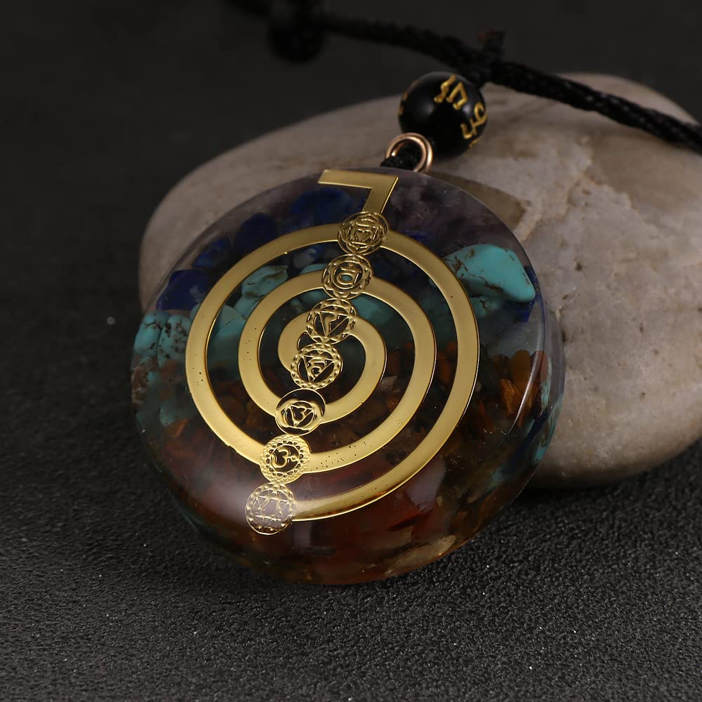 TALXMY Orgonite 7 Chakra Pendant Necklace,Orgonite Meditation Balance EMF Protection Crystals Dowsing Pendants for Women And Men