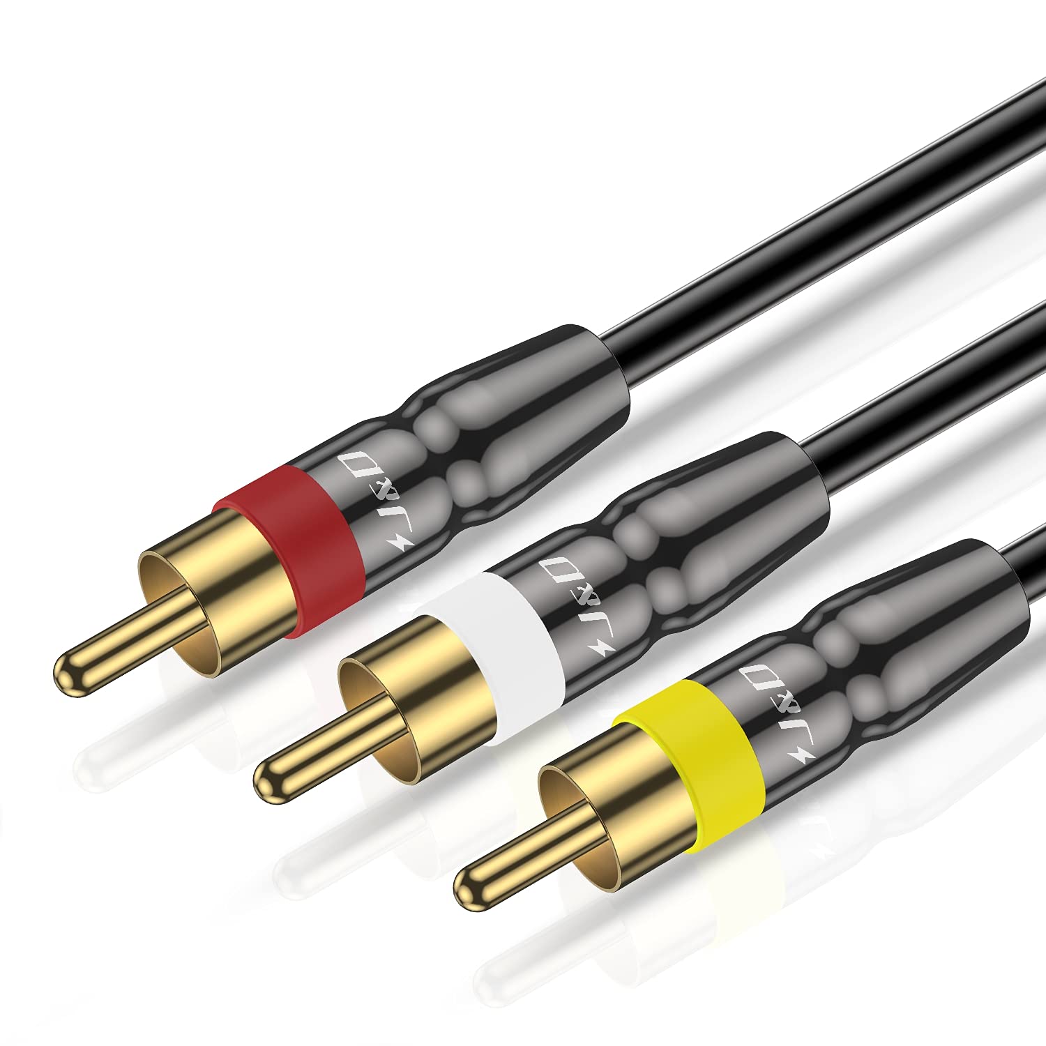 J&D RCA Cable, AV Cable, Gold Plated Heavy Duty Copper Shell 3RCA Male to Male Connectors for Home Theater, Amp, Stereo Systems, Yellow/White/Red Audio Video Components, 3 Feet/0.9 Meter