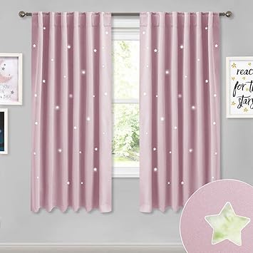 2 Panels Nicetown Girls Bedroom Star Curtains 52w X 63l Inches