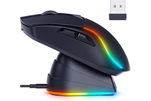 RisoPhy Lightweight Wireless Gaming Mouse, 20000 DPI Wired/Wireless Mouse with RGB Charging Dock, 6 Programmable Buttons, RGB Bluetooth Mouse for PC/Mac/Laptop Gamer-Black