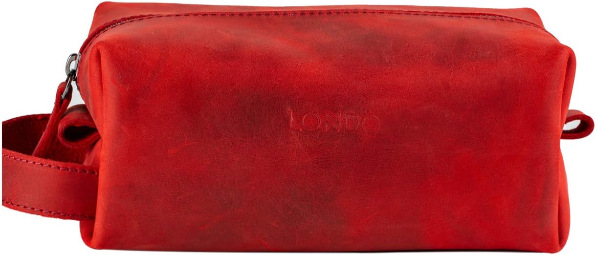 Londo Genuine Leather Travel Toiletry, Makeup, Shaving Organizer Bag - Dopp Kits - Unisex, Red - Image 3