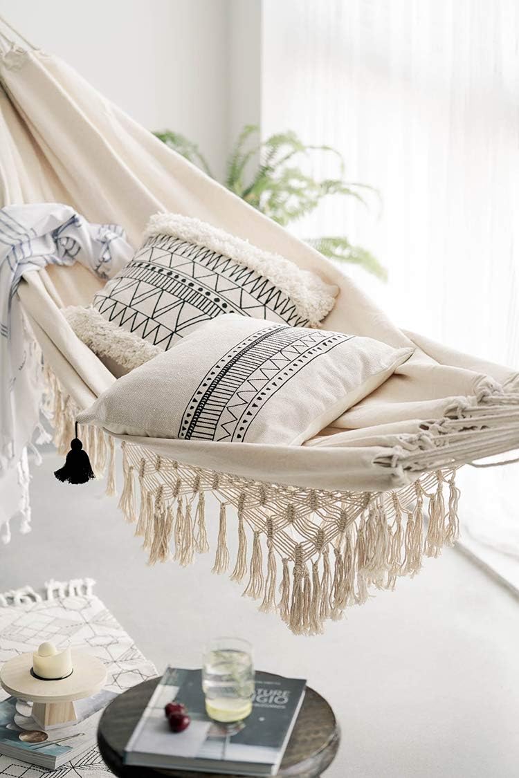 RISEON Handmade Boho Large Brazilian Macrame Fringe 2 Person Double Deluxe Hammock Swing Net Chair for Beach, Yard, Bedroom, Patio, Porch, Indoor, Outdoor, Wedding Decor 95" Lx 59" W : Garden & Outdoor