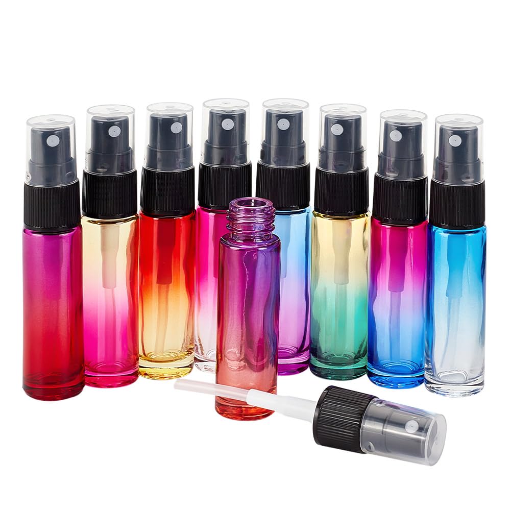BENECREAT 10ml 9PCS Empty Spray Bottle Fine Mist Glass Gradient Colored Atomisers Mini Perfume Spray Bottles for storing your perfume, aftershave, makeup remover(Mixed color, 1pcs/color)