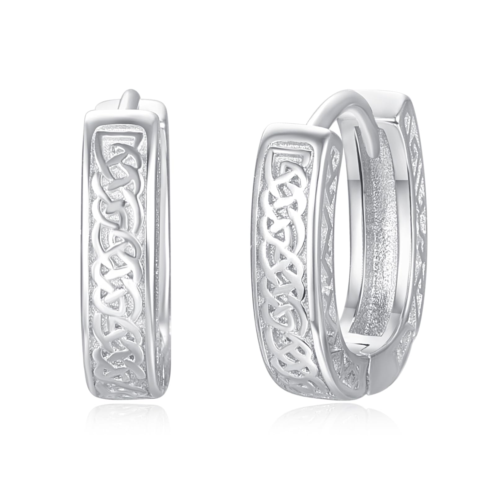 Unisex Hoop Earrings 925 Sterling Silver Small Black Sleeper Earring Hypoallergenic Huggie Earring Jewellery Gifts for Men Women (Celtic Knots Hoop)