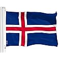 G128 Iceland Icelandic Flag | 3x5 Ft | LiteWeave Pro Series Printed 150D Polyester | Country Flag, Indoor/Outdoor, Vibrant Colors, Brass Grommets, Thicker and More Durable Than 100D 75D Polyester