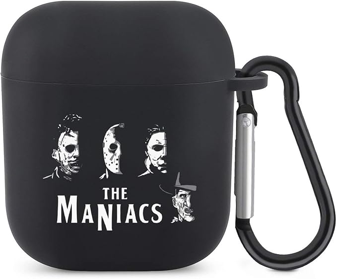 Amazon Airpods1 2世代ワイヤレスイヤホンケース 兼用ケース レザーフェイス 悪魔のいけにえ 互換性がある イヤホンケース シリコンケース カバー かわいい 全面保護ケース カラビナ付き ワイヤレス充電対応 収納ケース 耐衝撃 紛失防止 イヤホン ヘッドホンケース