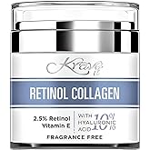 Day & Night Face Cream 2.5% Retinol Collagen Hydrating Moisturizer, Natural Anti Aging Cream with 10% Hyaluronic Acid, Vitamin E, Wrinkle & Neck firming Cream for Women, Fragrance Free,1.7 Fl. Oz