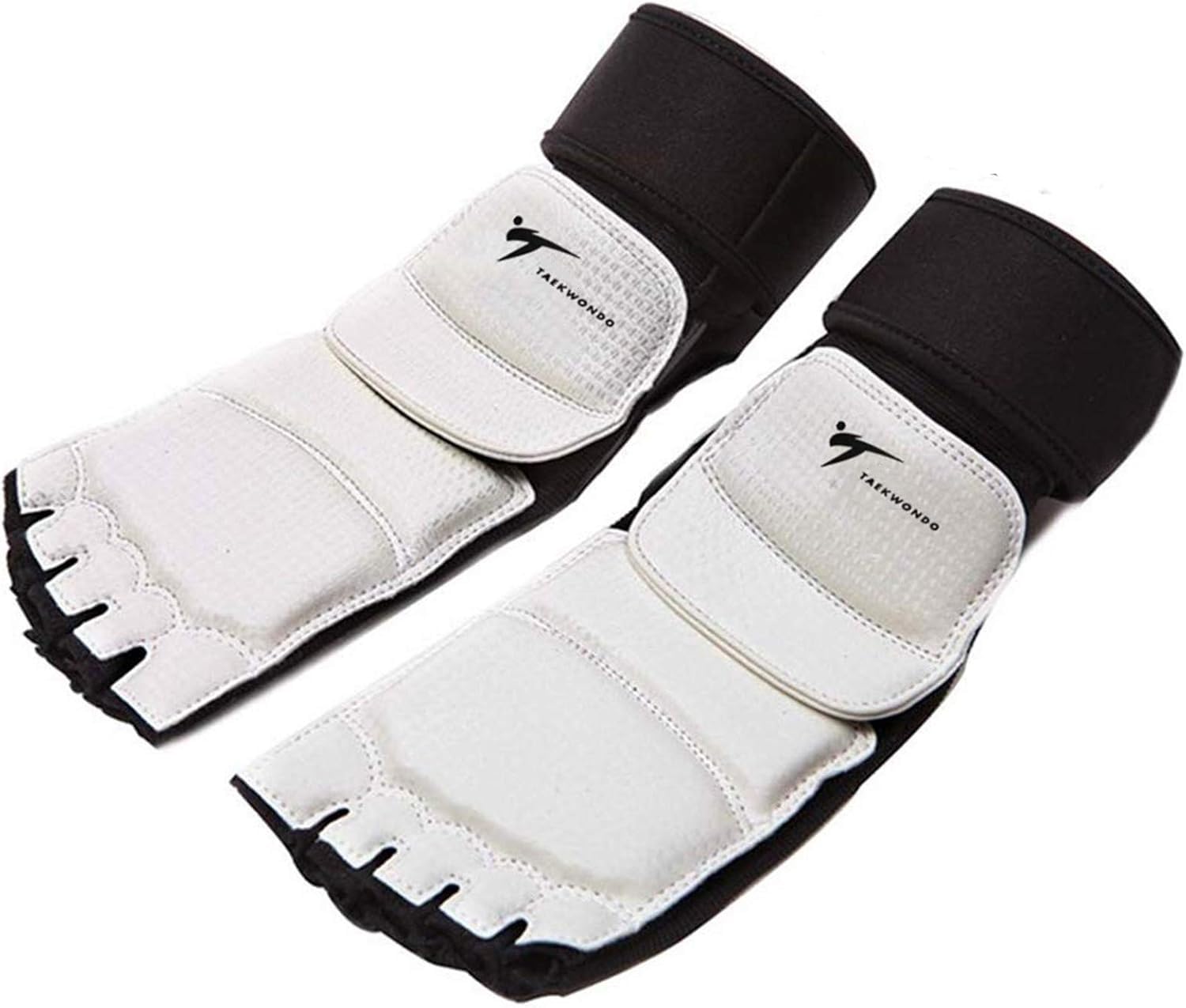 Taekwondo Feet Protector Men Women Kids Half Finger Leather for Boxing MMA Sparring Martial Arts, Ankle Brace Support Pad Guard Gear Mitts Professional fit Punch Bag Grappling Training Gym (White, XS)