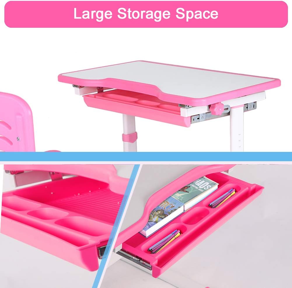 Adjustable Height Children Kids Study Desk and Chair Set ...
