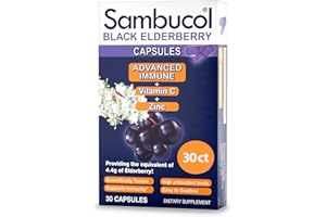 Sambucol Black Elderberry Capsules - Advanced Immune, Vitamin C and Zinc, Elderberry Capsules, Immune Support Supplement, Black Elderberry Supplements, Gluten Free, Easy to Swallow Capsules - 30 Count