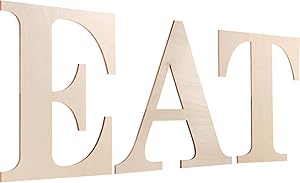 3 Pieces Unfinished Wooden Letters 12 Inch Wooden EAT Letters Cutout Wood Wall Decor Letter Sign for DIY Crafts, Home Decorations Dining Room Decoration