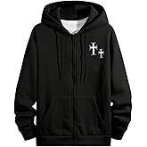 SHENHE Men's Graphic Cross Print Zip Up Drawstring Hoodie Long Sleeve Pockets Sweatshirt