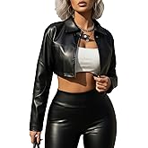 winkbay Women's Pu Leather Cropped Motorcycle Jacket Y2k Zip Up Collared Jackets Streetwear