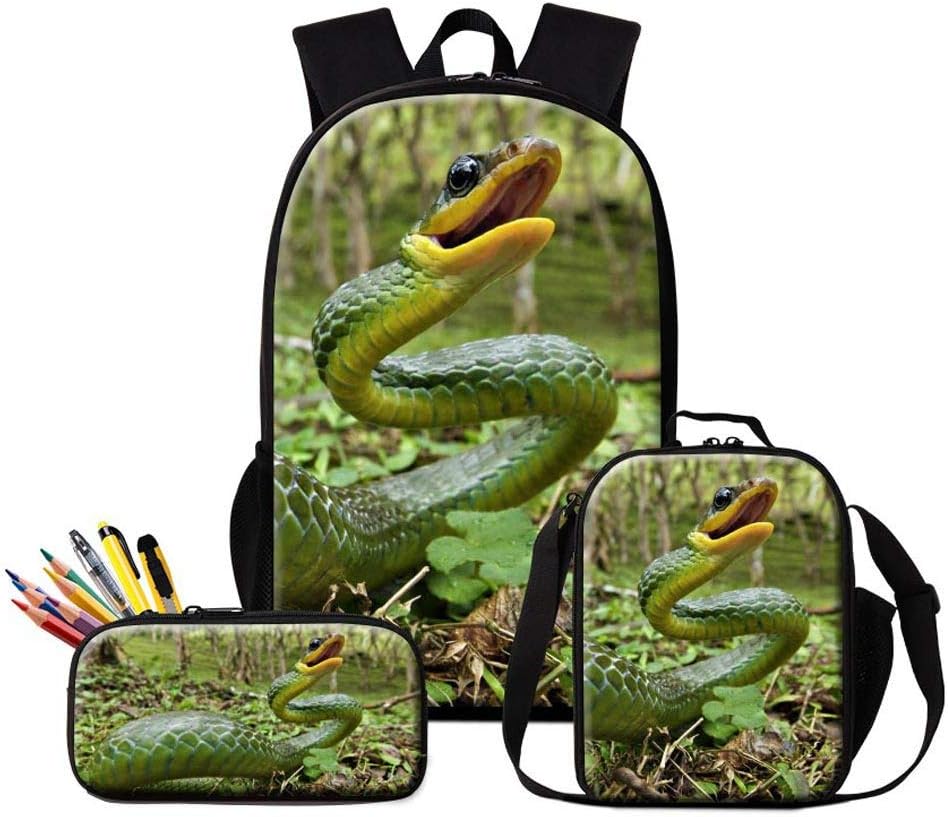 Dispalang Cool Snake Backpack and Lunch Box Bag for
