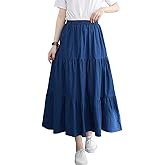 Femiserah Women's Elastic Waist Denim Tiered Skirt Long Prairie Skirts