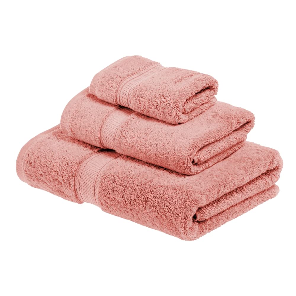 Superior 3-Piece Tea Rose Long-Staple Combed Cotton Towel Set: Face, Hand, Bath Towels - 900 GSM, Absorbent, Soft, Machine Washable