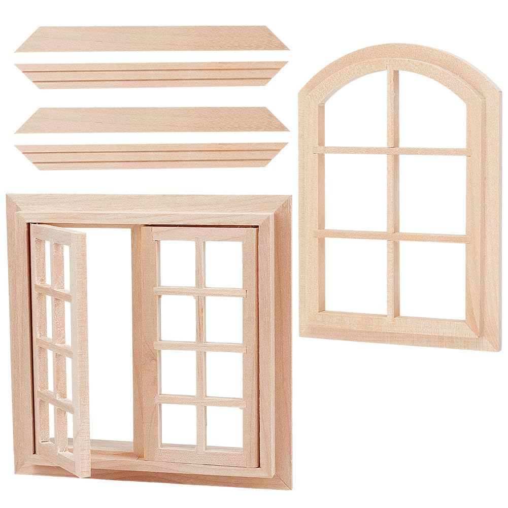 PH PandaHall 2 Styles Dollhouse Window Frame Model Opendable Wooden Window for Dollhouses 1:12 Scale Dollhouse Windows Miniature Windows for Crafts Mini House Bedroom Furniture Accessories
