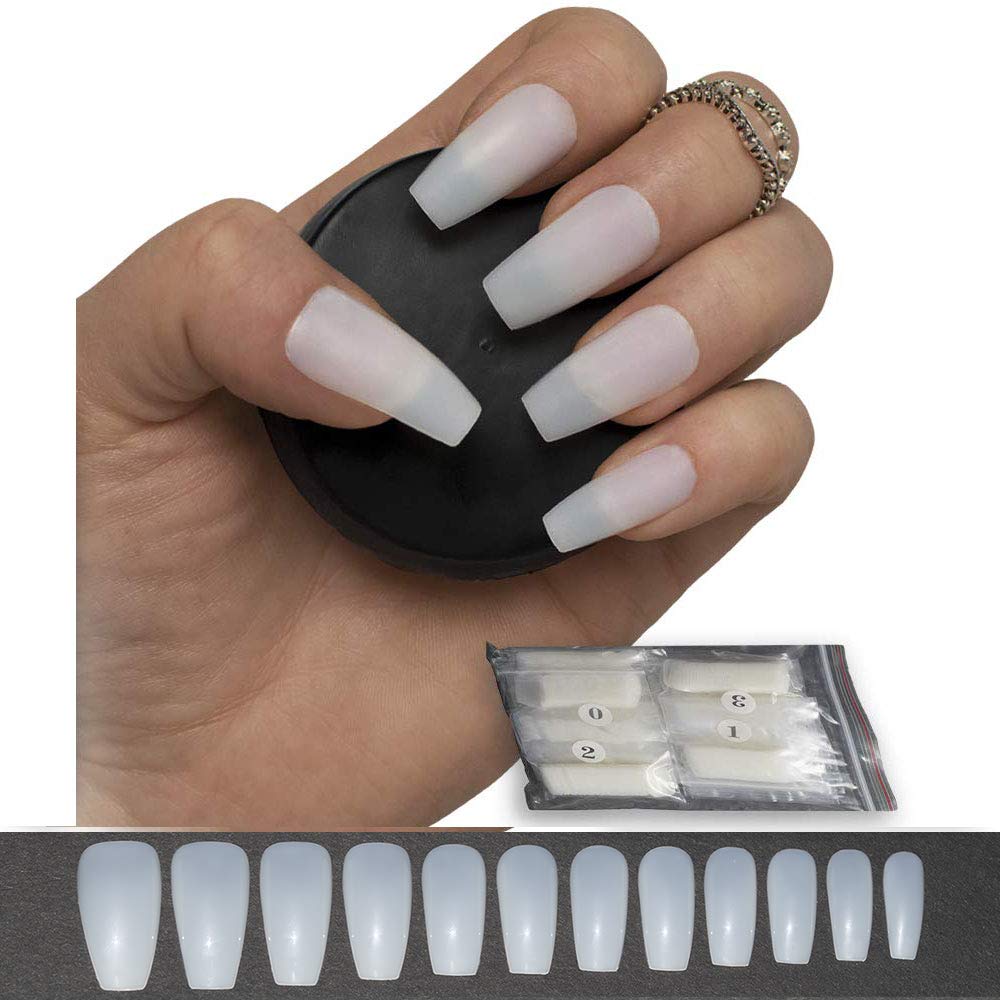 600pcs Coffin/Ballerina Nail Art Tips Coffin Nails Full Cover Natural Color False UV Gel Acrylic Nail Art Tips 12 Sizes- for Nail Salons and DIY Nail Art (Natural)