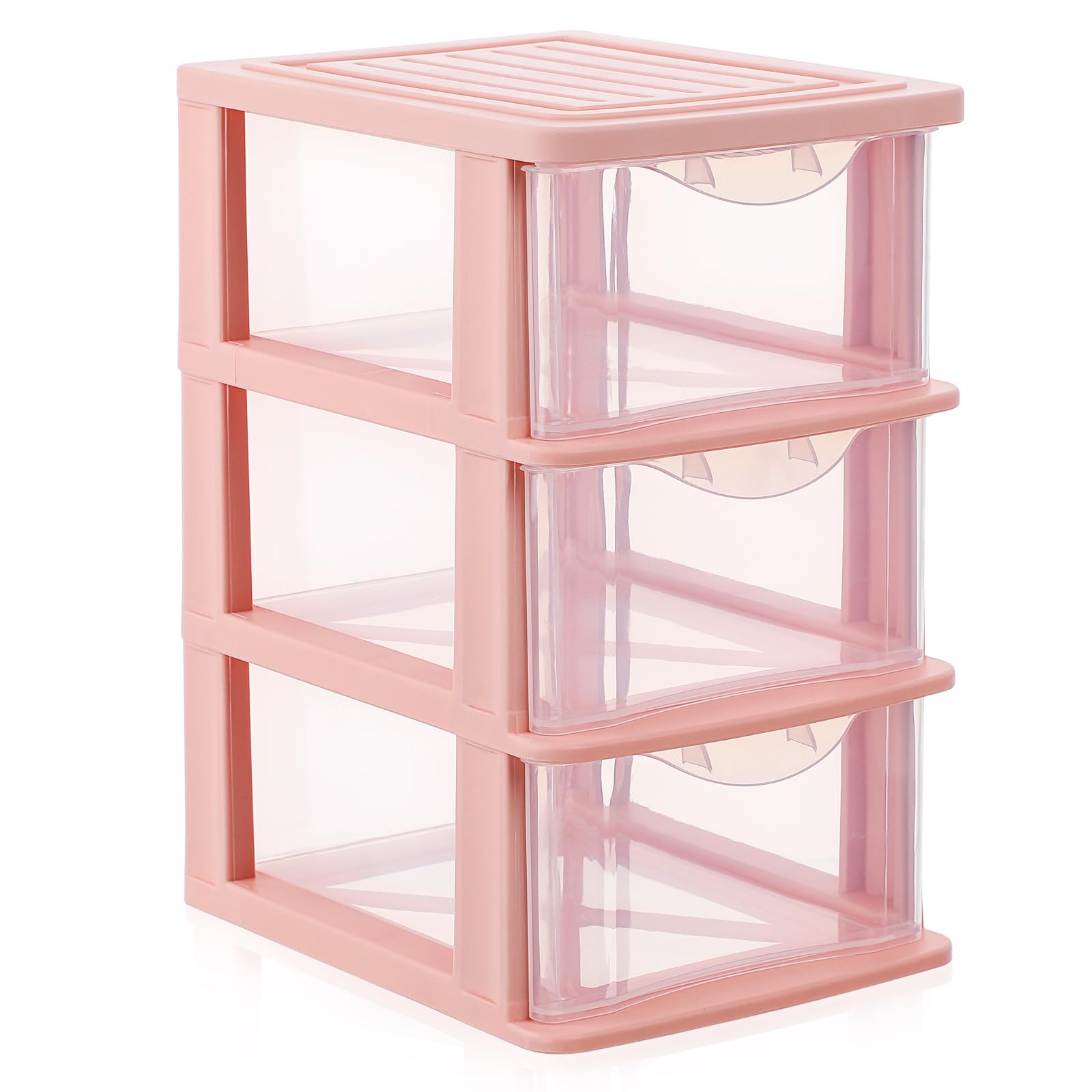 HANABASS 3-Tier Plastic Storage Drawers Unit, Small Portable Desk Organiser, A4 Storage Drawers, Home Office File Organiser, Mini Chest of Pink Drawers
