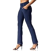 VOOVEEYA Womens Straight Leg Leggings, High Waisted Yoga Pants with Pockets Tummy Control Bootcut Casual Dress Pants
