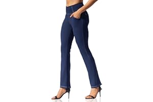 VOOVEEYA Womens Straight Leg Leggings, High Waisted Yoga Pants with Pockets Tummy Control Bootcut Casual Dress Pants