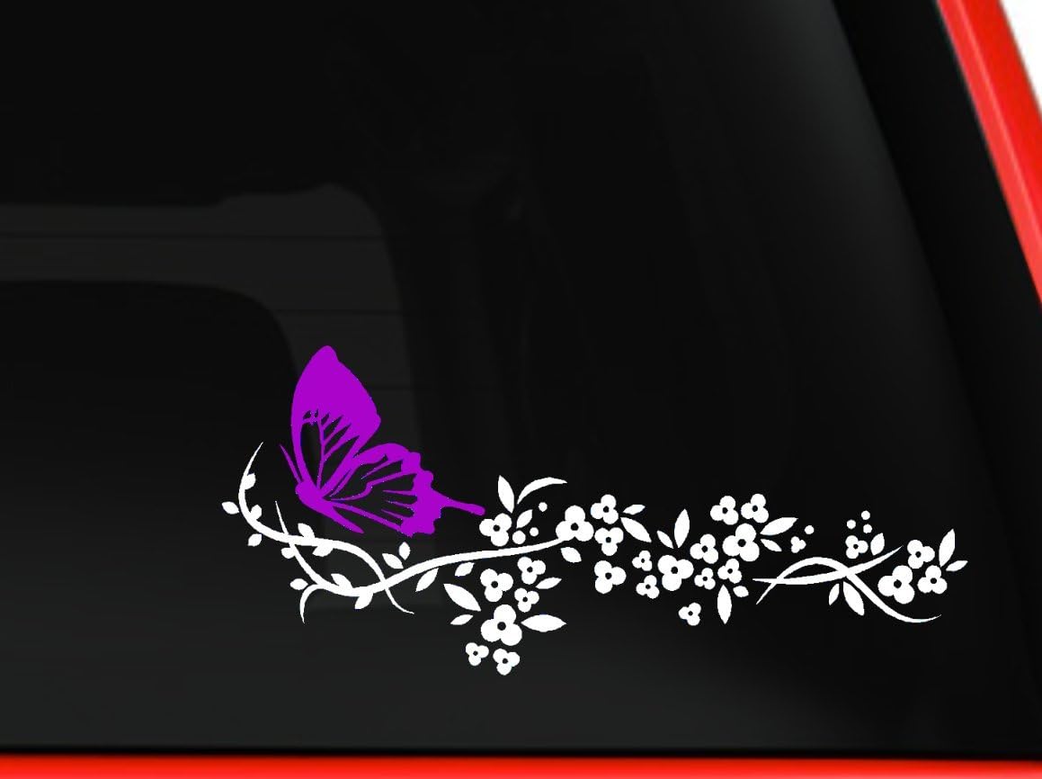 White Flower And Pink Butterfly Beautiful Nature Decal Stickers Car Window Truck Laptop Macbook Vinyl White And Pink 6 Inches Amazon Ca Home Kitchen