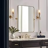 MOON MIRROR 24" x 36" Brushed Gold Metal Framed Pivot Rectangle Bathroom Mirror for Wall, Tilting Rounded Corner Rectangular 