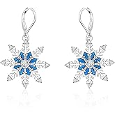 Snowflake Dangle Earrings for Women - Silver Hypoallergenic Zirconia Winter Blue Snowflake Jewelry Leverback Earrings Christmas Gifts Hypoallergenic