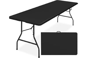 Best Choice Products 8ft Plastic Folding Table, Indoor Outdoor Heavy Duty Portable w/Handle, Lock for Picnic, Party, Pong, Camping - Black