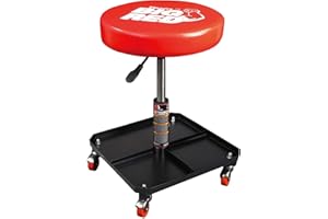 Torin BIG RED JACKS Rolling Pneumatic Creeper Garage/Shop Seat: Padded Adjustable Mechanic Stool with Tool Tray Storage, Red 