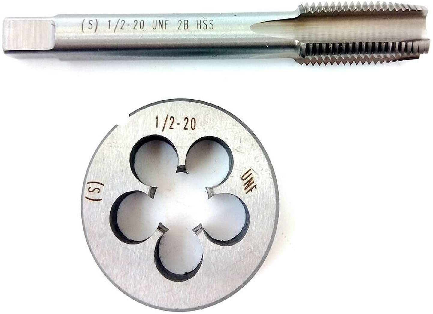 HUAZHICHUN Tap and Die Set, Right Hand Tap with Round Threading Die,HSS Machine Right Hand 1/2-20 UNF Tap + 1PC 1/2-20 UNF Die,