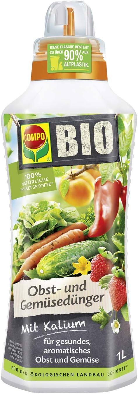 Compo BIO Obst- und Gemüsedünger für alle Obst- und Gemüsesorten, Natürlicher Spezial-Flüssigdünger, 1 Liter