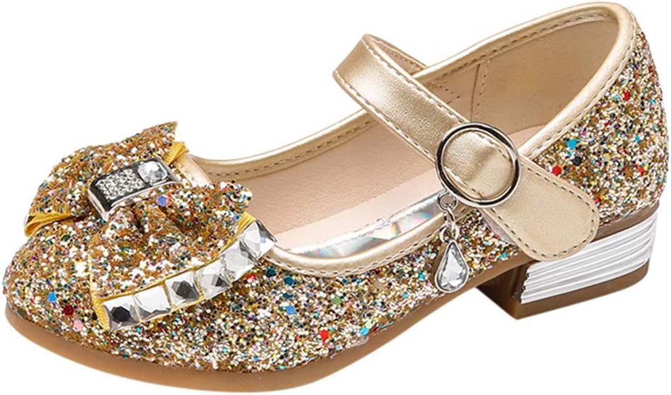 Girls Princess Cosplay Party Shoes Glitter Mary Jane Dress Shoes Low Heeled Party Shoes Sandals Toddler Kids Baby Girls Crystal Bling Sequins by LILICAT