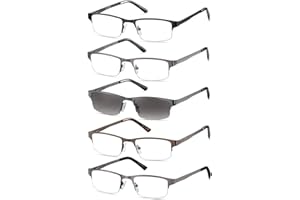 EYECEDAR 5-Pack Reading Glasses for Men Rectangular Metal Half-Frame Spring Hinges with Sun Readers Glasses Mens Readers 2.0