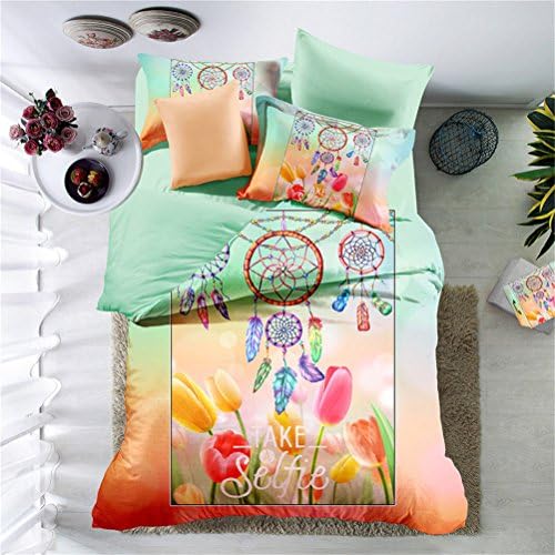 BeddingWish Microfiber Duvet Cover Sets for Women Men Girls Colorful Dream Catcher Feathers Tulip Flowers Digital Printed 1 Comforter Cover with Hidden Ziper + 2 Pillowcases, Twin Size