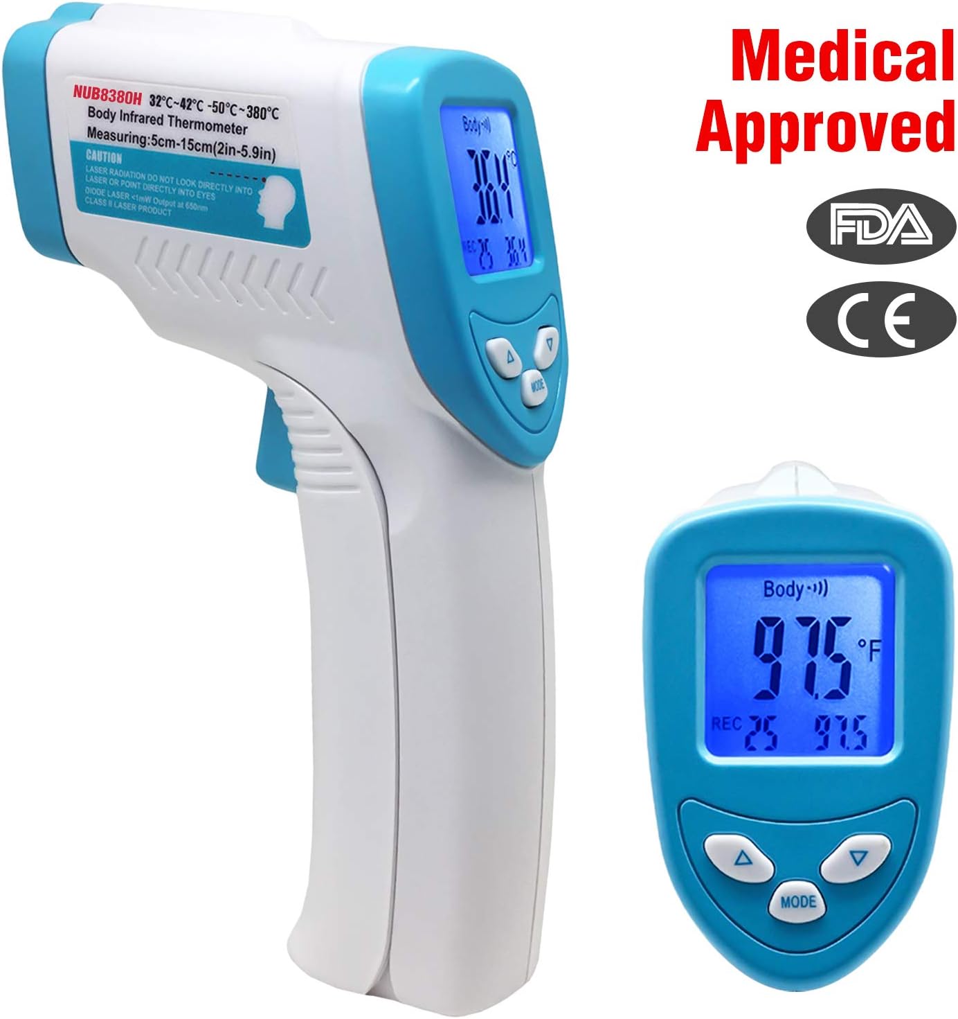 Nubee 2 in 1 Infrared Forehead Thermometer - Non-Contact IR Baby Thermometer - Body Fever Laser Temperature Gun No-Touch - FDA FCC, CE, ROHS Approved Body Infrared Thermometer