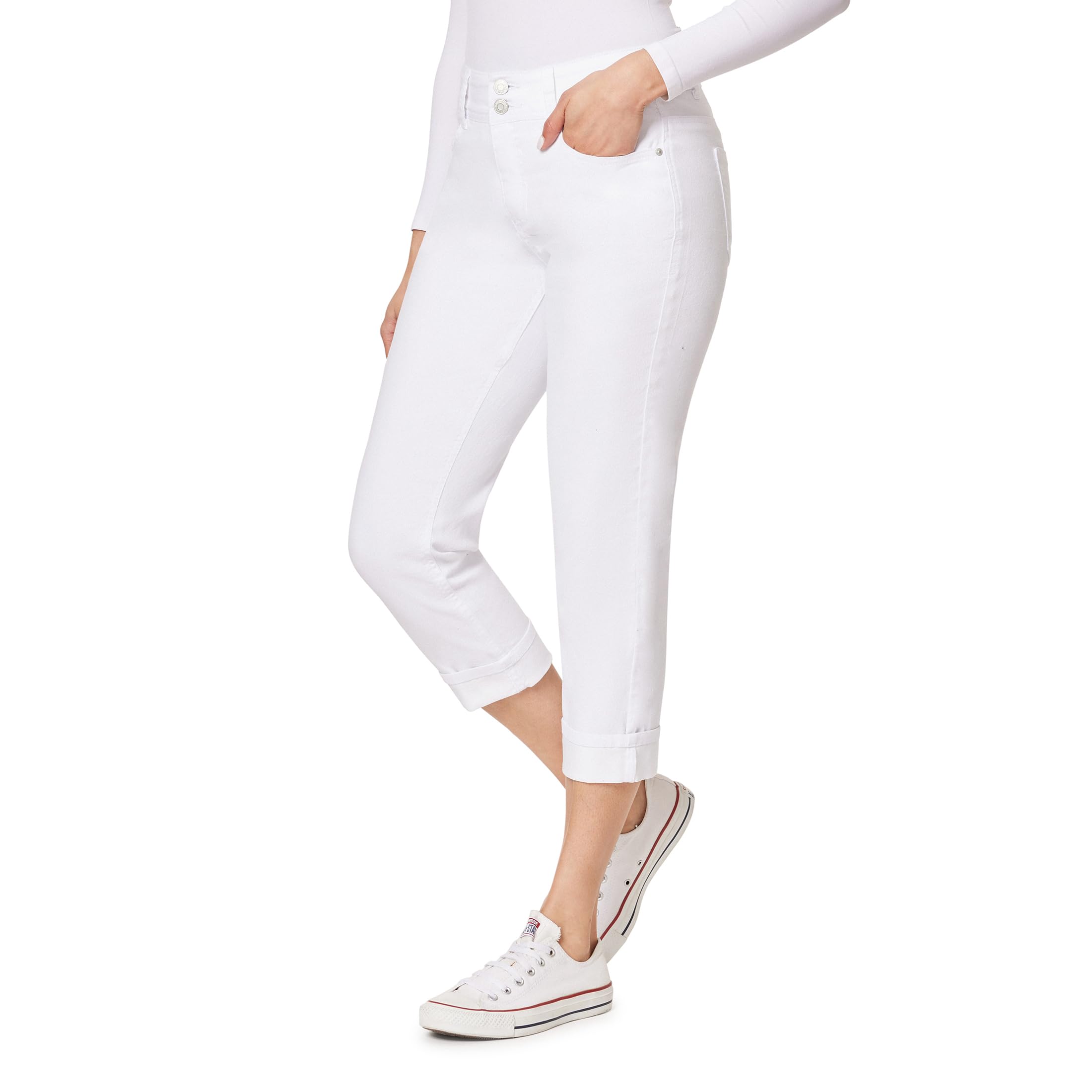 Angels Forever Young Women's Curvy Crop Jeans, White