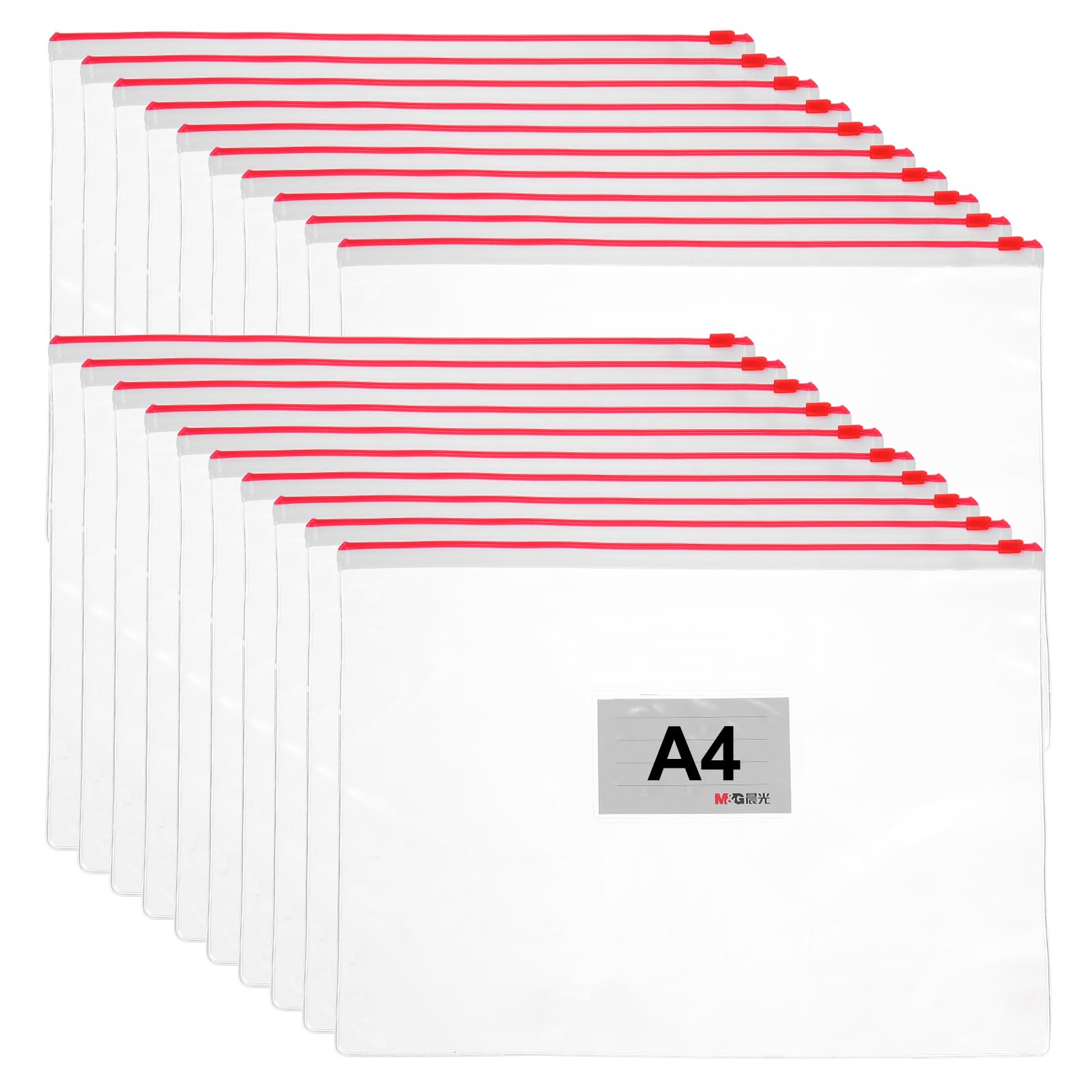 M&G 20 Pack Poly Zip Envelope, A4 Plastic Zipper Pouches with Label Pocket Clear File Folders Reusable Pencil Bags for Home Office Supplies, Multicolored1