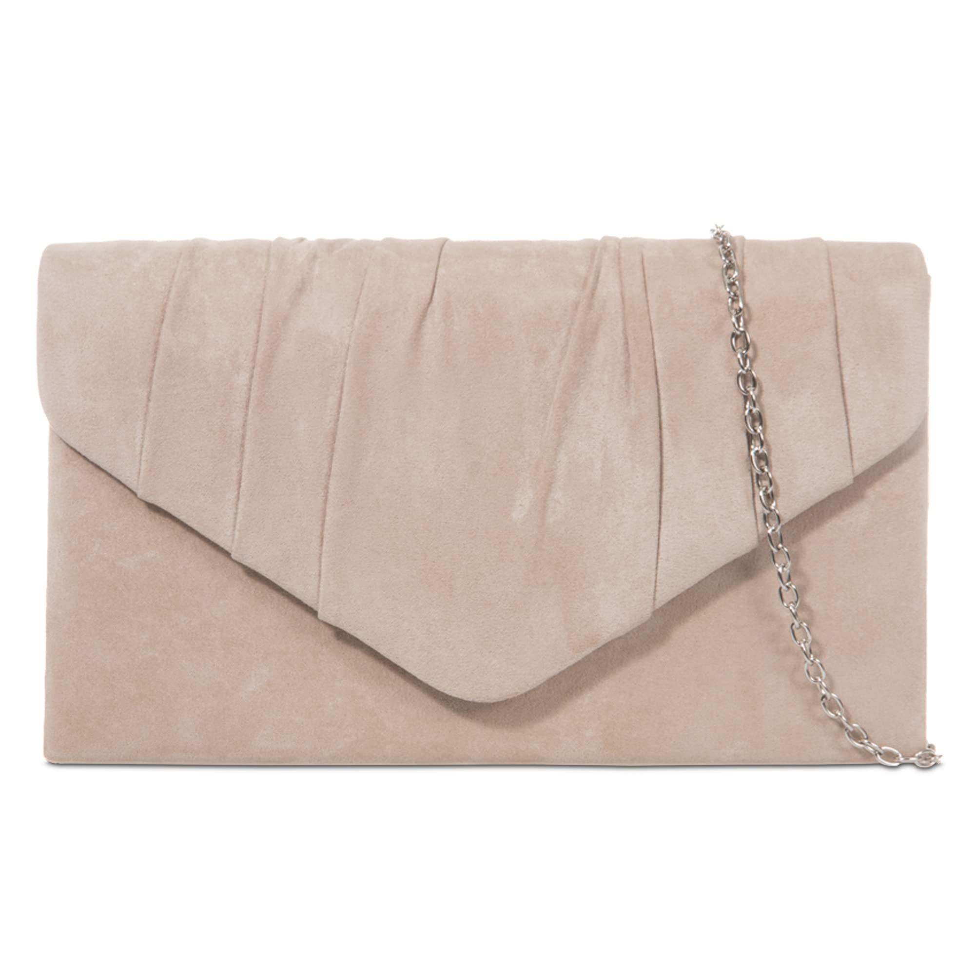 fi9® Plain Suede Pleated Wedding Ladies Party Prom Evening Clutch Hand Bag Purse (Nude)