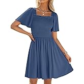 ZESICA Women's 2026 Summer Casual Mini Dress Flutter Short Sleeve Square Neck Smocked Tiered Ruffle Flowy Dresses