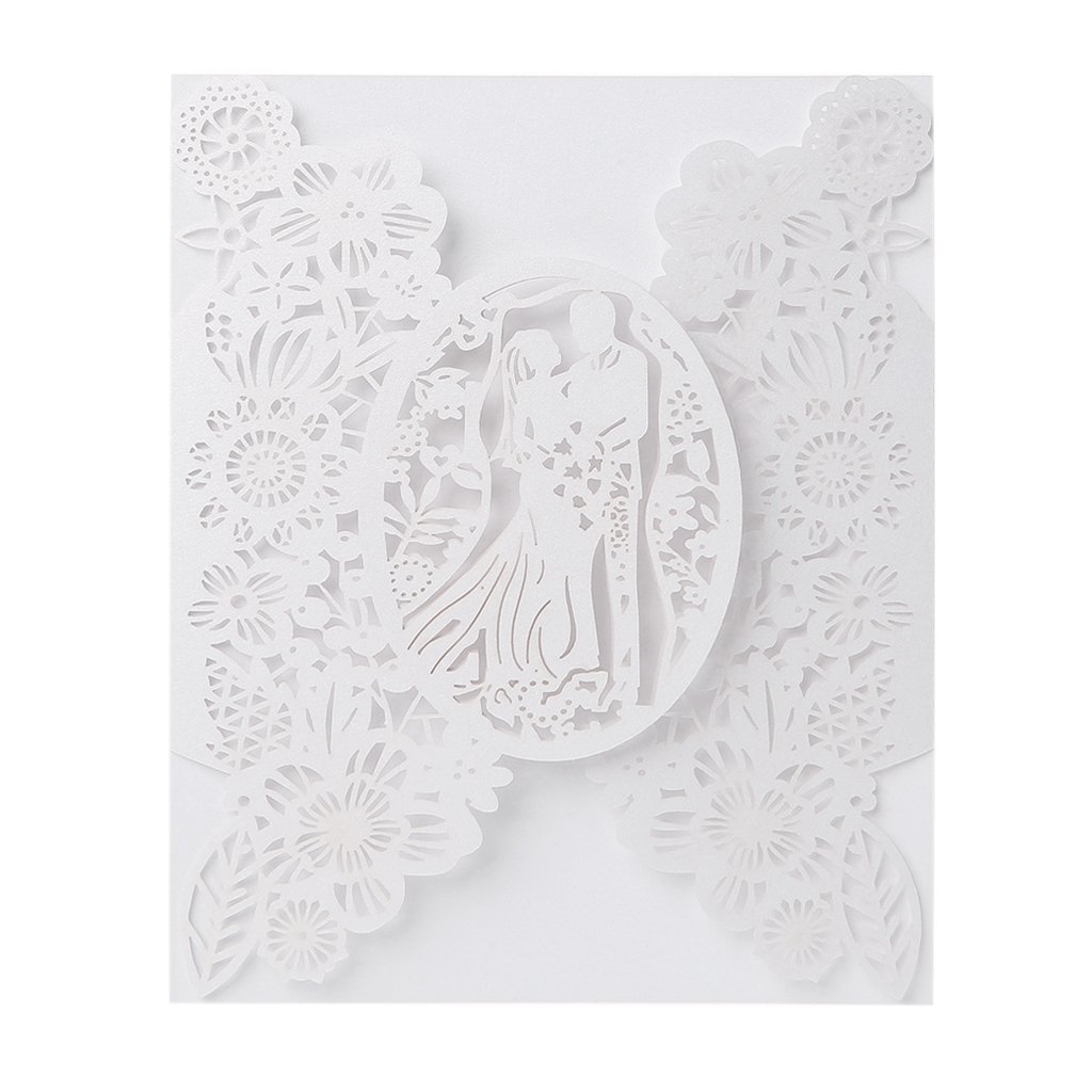 Flyhigh 10Pcs Romantic Lovers Wedding Party Invitation Cards Delicate Carved Hollow Lace