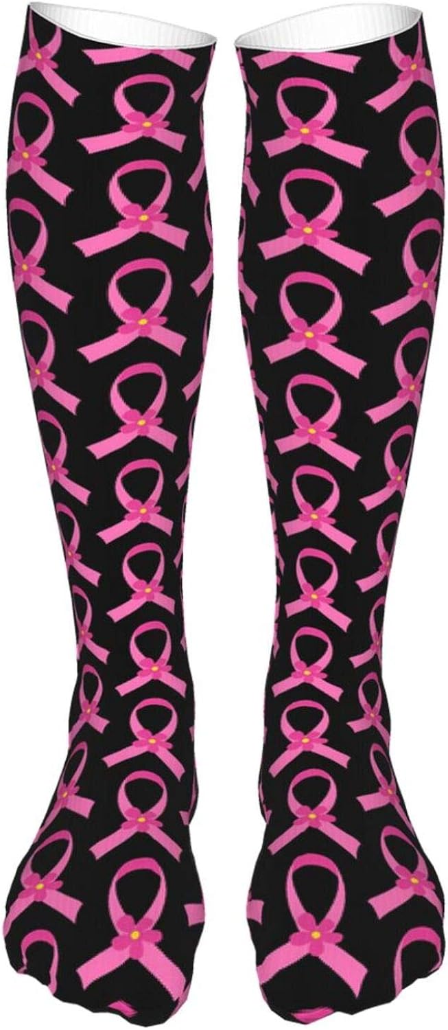 Funny Compression Socks Breast Cancer Awareness Pink Ribbon Knee High