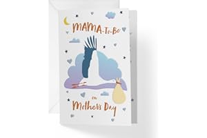1Up Greetings Mother's Day Card for Mom-To-Be | Stork and Baby Moon Stars Heart Expectant Mom | Single Card+Envelope | 5"x7.5"